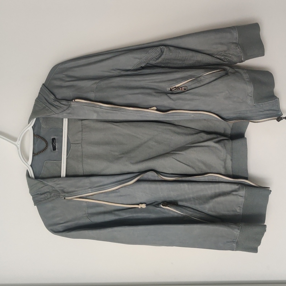 Luxury Designer Japanese Brand Leather Sky Blue Hoodie Jacket Boomer